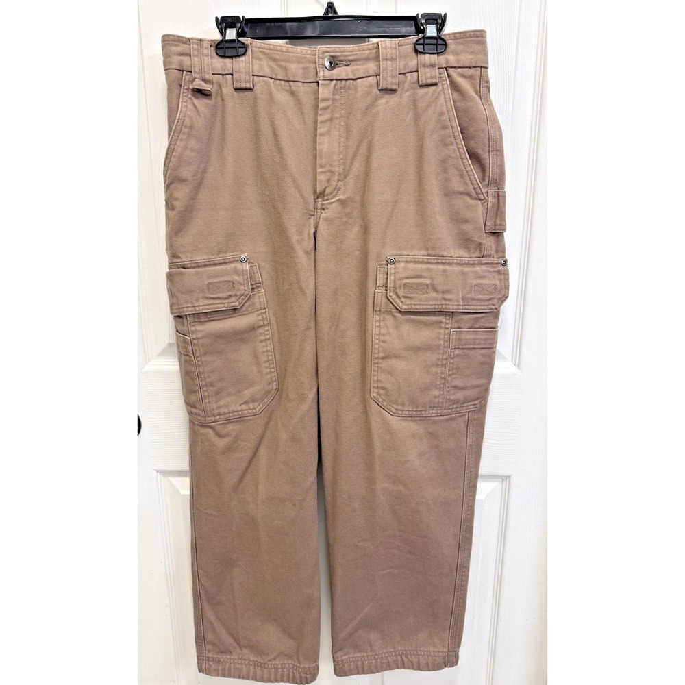 Duluth Trading Co Mens Work Pants 34x30 (28L) Brown Canvas Carpenter HEAVY DUCK